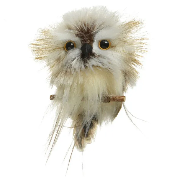 Weihnachtsanhänger Eule auf Zweig sitzend Weiß & Braun 9 cm - Polyester