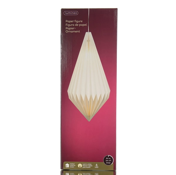 Lumineo Lampe Weiß Ø 25 cm Höhe 43 cm 6 LED Papier - warmweiß