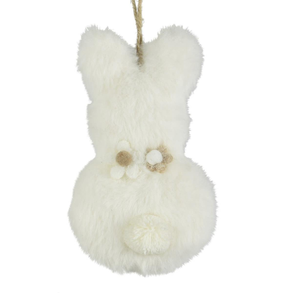 Decoris® Oster Hase Weiß 2 Blüten  mit Aufhänger 6 x 11,5 cm - Plüsch