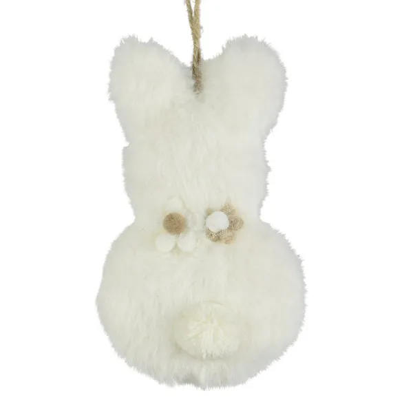 Decoris® Oster Hase Weiß 2 Blüten mit Aufhänger 6 x 11,5 cm - Plüsch