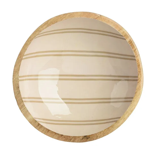 Kaemingk Holz-Schale Beigegrün mit Streifen Ø 24 cm Höhe 6,5 cm - Mangoholz