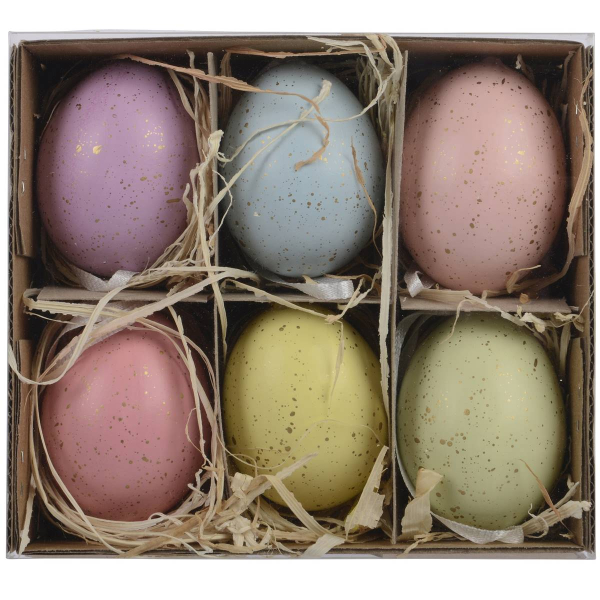 Kaemingk Hühner-Ei zum Hängen - Mix-Box 6 Farben L: 14 cm W: 12,5 cm  H: 5 cm - 6 Stück