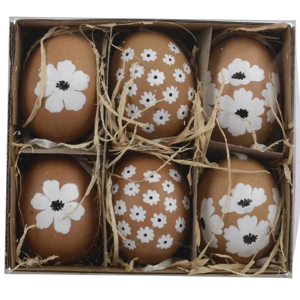 Kaemingk Oster Deko-Eier Braun mit Blumenmuster im 6er Pack - echte Hühnereier