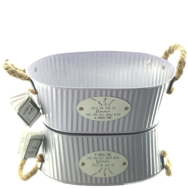 Kaemingk Jardinière Pflanzschale Flieder L oval mit Henkeln 30 cm - Metall