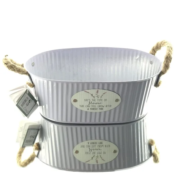 Kaemingk Jardinière Pflanzschale Flieder L oval mit Henkeln 30 cm - Metall