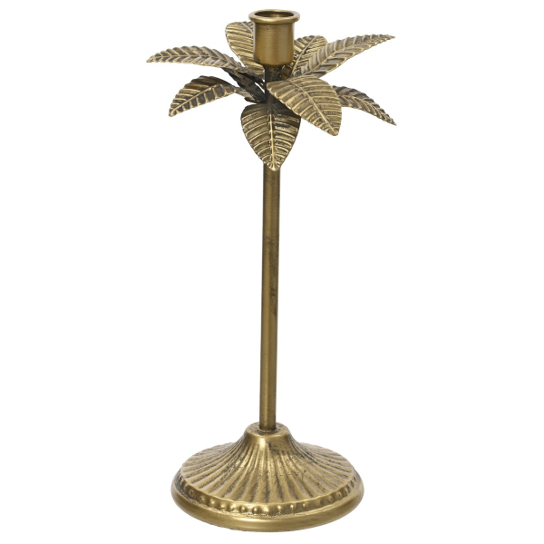 Decoris® Stabkerzenherzenhalter Palme L goldfarben Ø 16,5 cm Höhe 28,5 cm - Metall