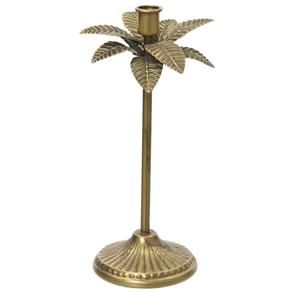 Decoris® Stabkerzenherzenhalter Palme L goldfarben Ø 16,5 cm Höhe 28,5 cm - Metall