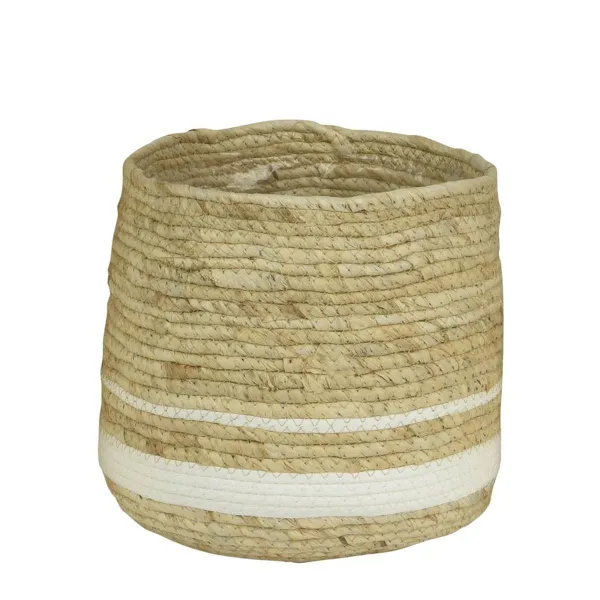 Kaemingk Korb aus Maisblättern M Natur & Weiß Ø 25 cm Höhe 25 cm
