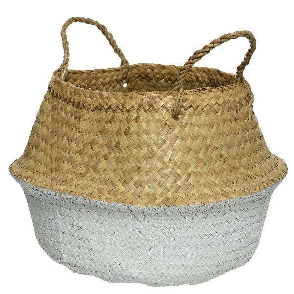 Kaemingk Korb Seegras Natur & Weiß Ø 35 cm Höhe 30 cm