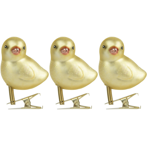 Kaemingk Oster Kücken Goldfarben matt mit Glitter & Clip 3er Pack 4,7 x 5,5 cm - Glas