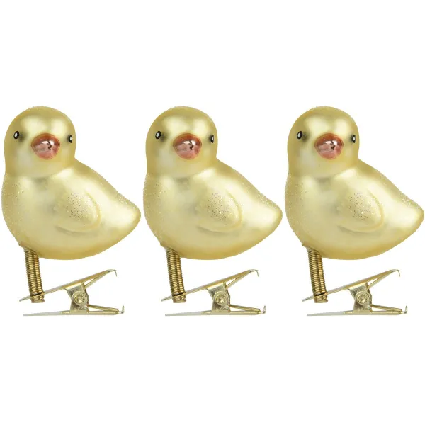 Kaemingk Oster Kücken Goldfarben matt mit Glitter & Clip 3er Pack 4,7 x 5,5 cm - Glas