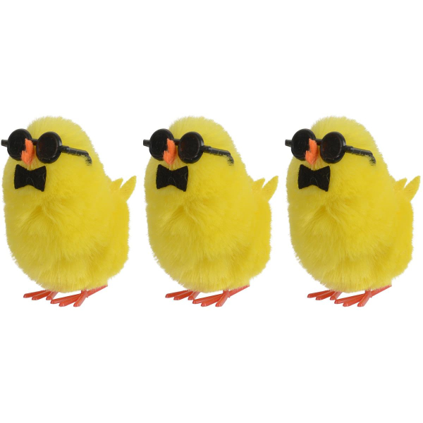 Decoris® Oster Küken Gelb mit Fliege & Sonnenbrille 4 cm im 3er Pack - Chenille
