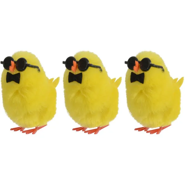 Decoris® Oster Küken Gelb mit Fliege & Sonnenbrille 4 cm im 3er Pack - Chenille