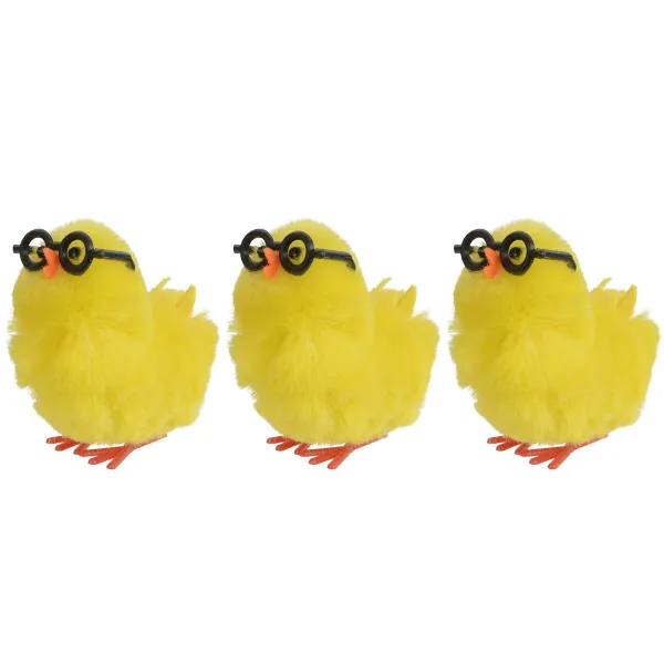 Decoris® Oster Küken Gelb mit schwarze Brille 4 cm im 3er Pack - Chenille
