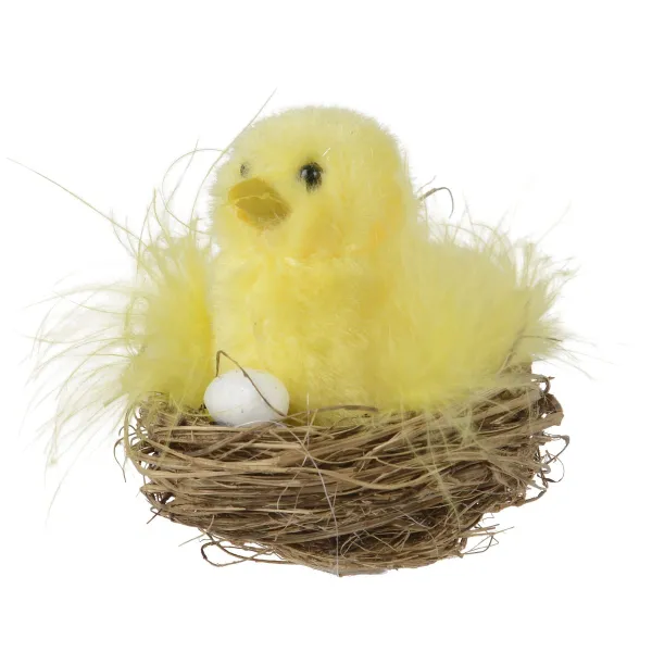 Decoris® Oster Küken im Nest mit Ei Ø 7 cm Höhe 7 cm - Polyester