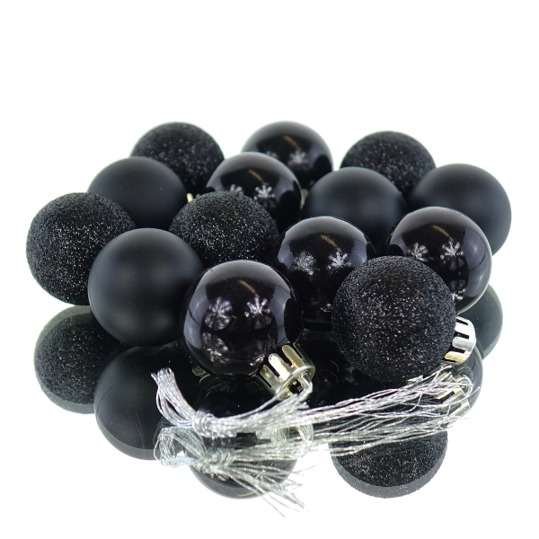 Weihnachtskugeln Black schwarz bruchfest Ø 3 cm aus Kunststoff - 14er Set