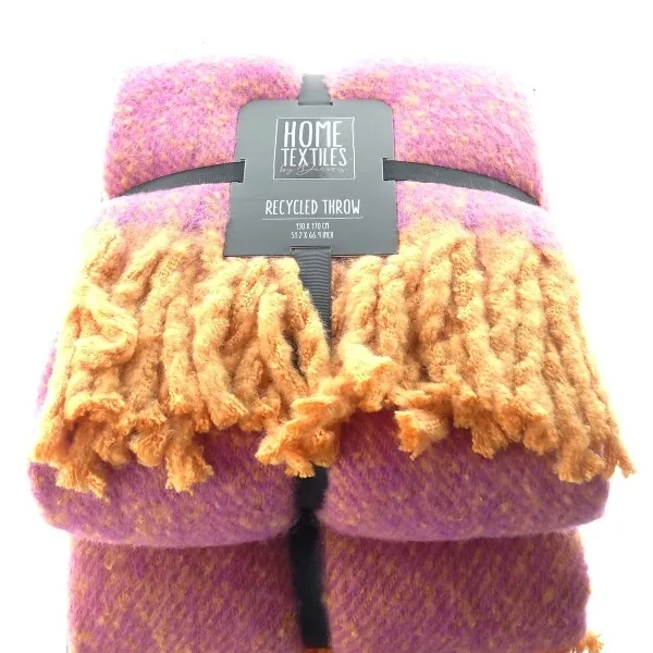 Kaemingk Kuscheldecke Fuchsia & Orange mit Fransen 170 x 130 cm - Polyester
