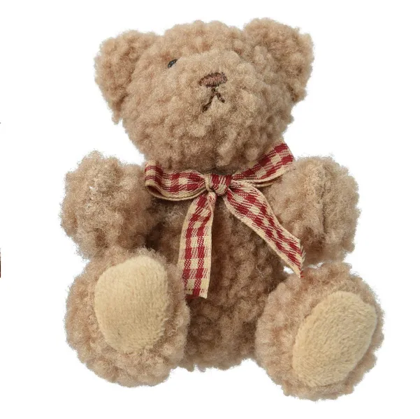 Weihnachtsanhänger Kuschelteddybär Beige rotbeige karierte Schleife 10 cm - Polyester