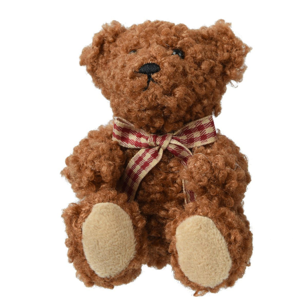 Weihnachtsanhänger Kuschelteddybär Braun rotbeige karierte Schleife 10 cm - Polyester