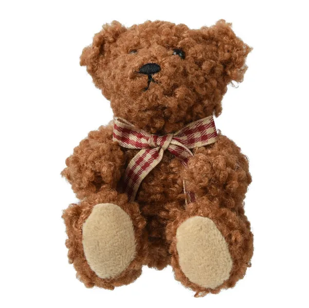 Weihnachtsanhänger Kuschelteddybär Braun rotbeige karierte Schleife 10 cm - Polyester