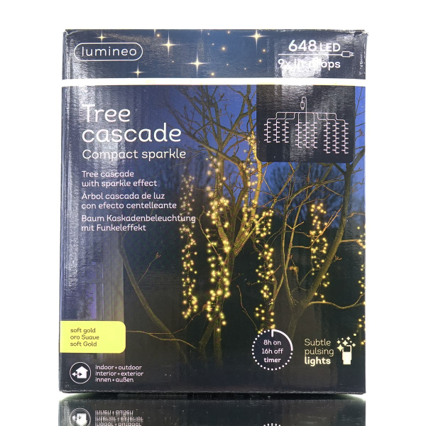 Lumineo LED Baumkaskade compact 9 Stränge 648 Lichter - softgold