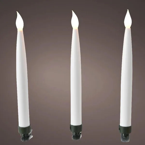 Lumineo LED Kerzenlichterkette Weiß grünes Kabel 9,5 Meter 20 Lichter mit Befestigungsklipp - warmweiß