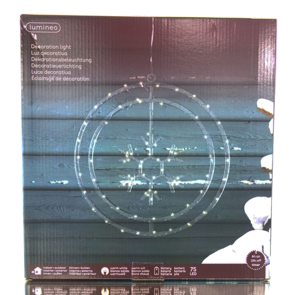 Lumineo Batterie Micro-LED Weihnachts-Doppelring mit Schneeflocke Transparent 75 Lichter Ø 32 cm - warmweiß