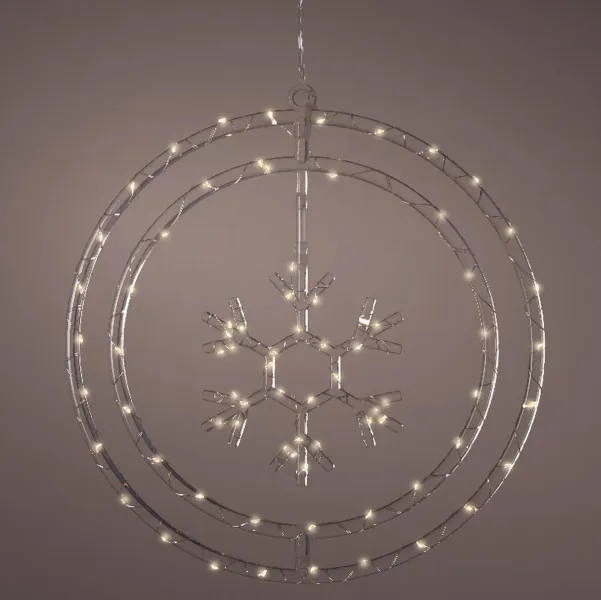 Lumineo Batterie Micro-LED Weihnachts-Doppelring mit Schneeflocke Transparent 75 Lichter Ø 32 cm - warmweiß