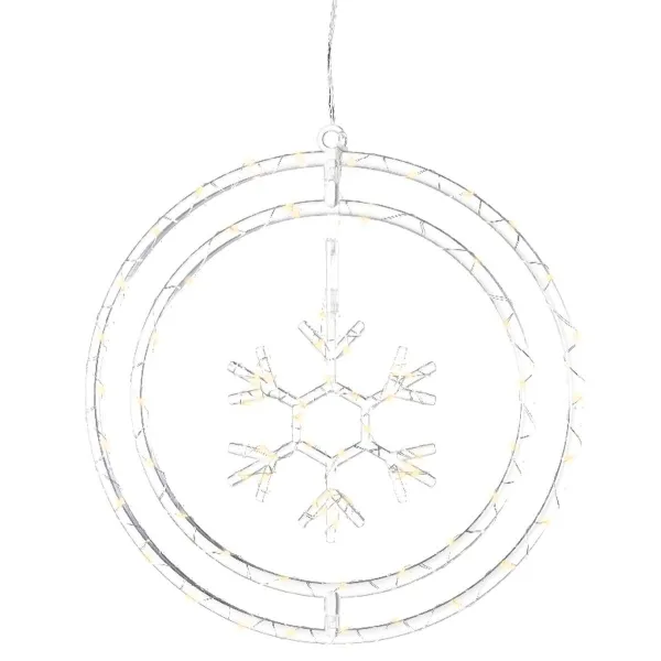 Lumineo Batterie Micro-LED Weihnachts-Doppelring mit Schneeflocke Transparent 75 Lichter Ø 32 cm - warmweiß