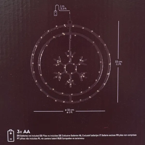 Lumineo Batterie Micro-LED Weihnachts-Doppelring mit Schneeflocke Transparent 75 Lichter Ø 32 cm - warmweiß