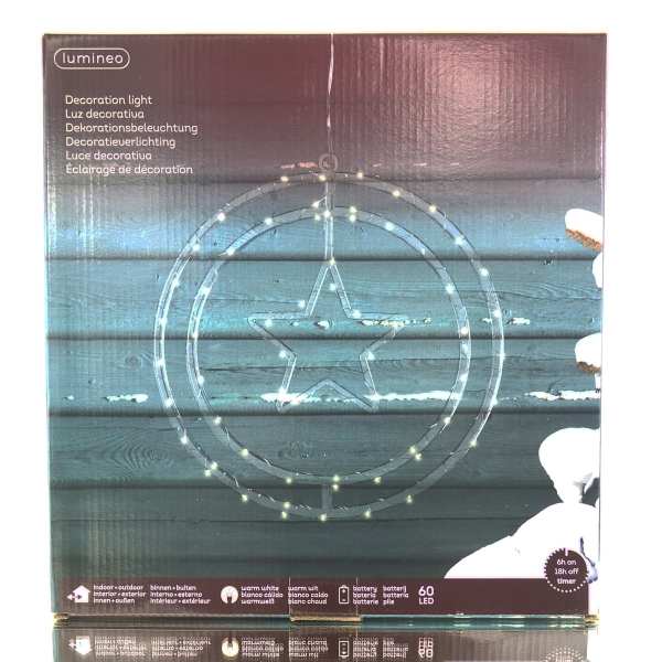 Lumineo Batterie Micro-LED Weihnachts-Doppelring mit Stern Transparent 60 Lichter Ø 32 cm - warmweiß