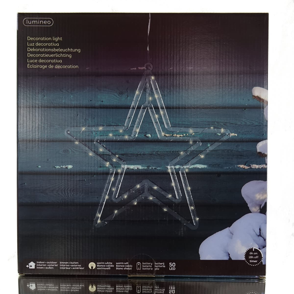 Lumineo Batterie Micro-LED Weihnachts-Doppelstern Transparent 50 Lichter Ø 34 cm - warmweiß