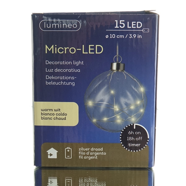 Lumineo Micro-LED Kugel transparent für den Innenbereich Ø 10 cm 15 Lichter - warmweiß