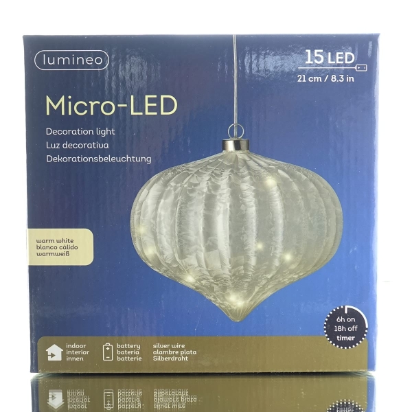 Lumineo Micro-LED Leuchte in Zwiebelform Weiß für den Innenbereich Ø 20 cm 15 Lichter - warmweiß