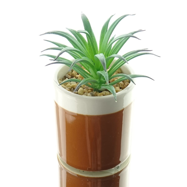 Kaemingk Mini-Sukkulente im braunen Steingut-Topf Höhe 11 cm - Kunstpflanzen