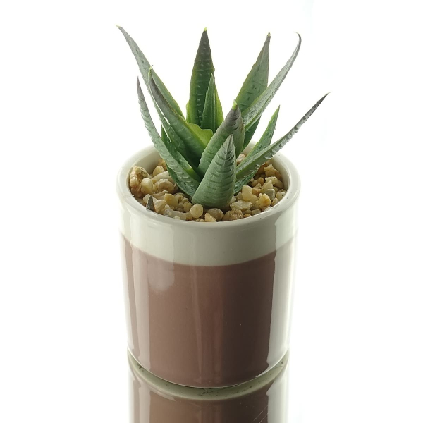 Kaemingk Mini-Sukkulente im hellbraunen Steingut-Topf Höhe 12 cm - Kunstpflanzen