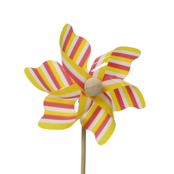Decoris® Mini-Windrad Gelbe/Weiße/Rosa Streifen Ø 9 cm 28 cm - Kunststoff