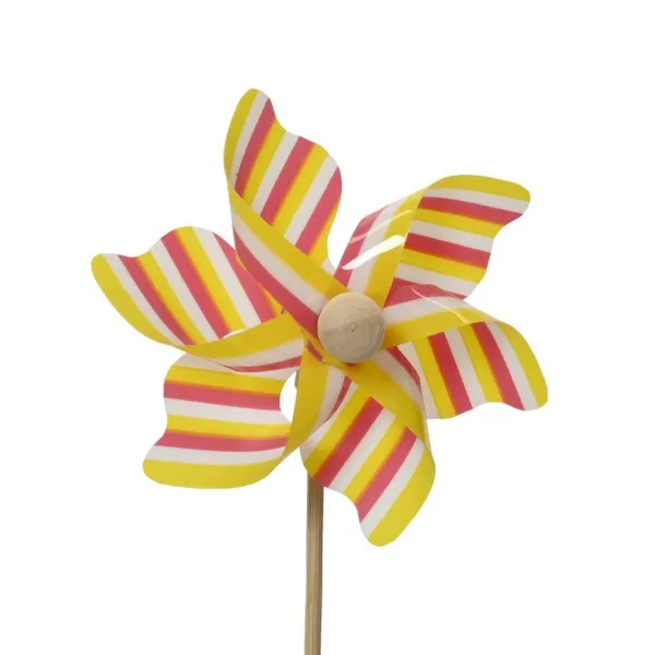 Decoris® Mini-Windrad Gelbe/Weiße/Rosa Streifen Ø 9 cm 28 cm - Kunststoff