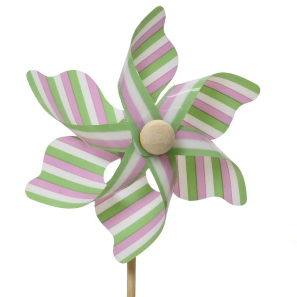 Decoris® Mini-Windrad Grüne/Rosa/Weiße Streifen dreifarbig Ø 9 cm 28 cm - Kunststoff