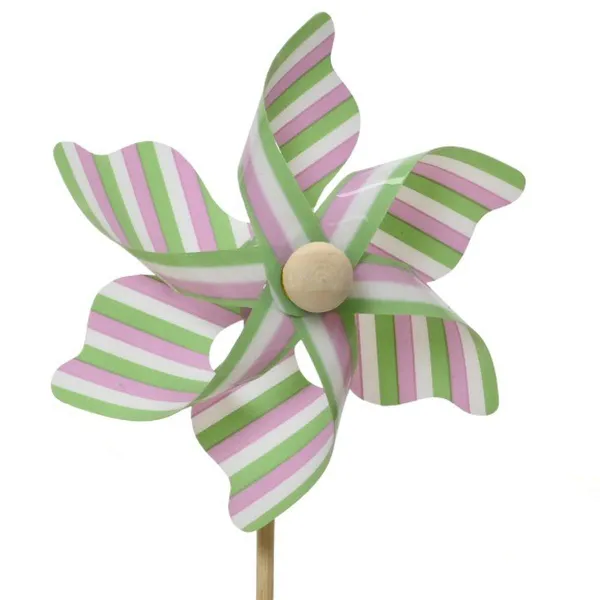 Decoris® Mini-Windrad Grüne/Rosa/Weiße Streifen dreifarbig Ø 9 cm 28 cm - Kunststoff