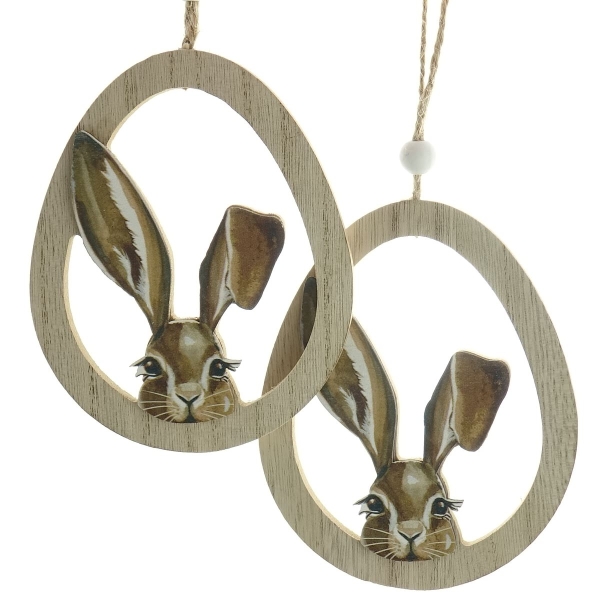 Kaemingk Oster-Deko Anhänger Hase im Ei im 2-er Pack - Holz