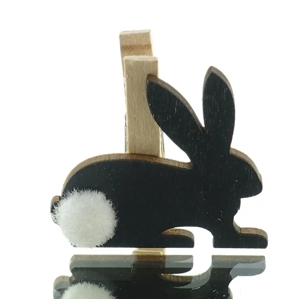 Kaemingk Oster-Deko Osterhasen-Klammern Schwarz aus Holz - 8-er Pack