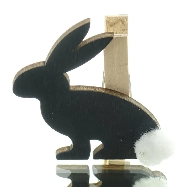 Kaemingk Oster-Deko Osterhasen-Klammern Schwarz aus Holz - 8-er Pack