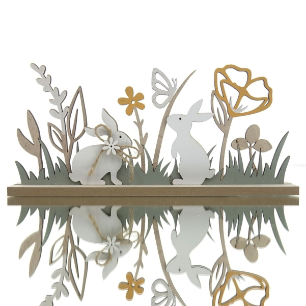 Kaemingk Osterdeko Aufsteller Hase mit Blumen, Pastelltöne, Holz