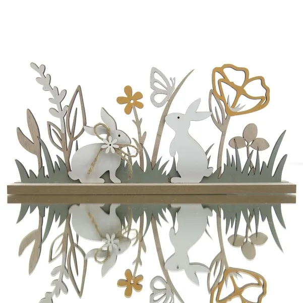Kaemingk Osterdeko Aufsteller Hase mit Blumen, Pastelltöne, Holz