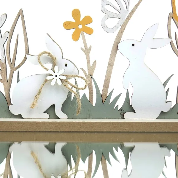 Kaemingk Osterdeko Aufsteller Hase mit Blumen, Pastelltöne, Holz
