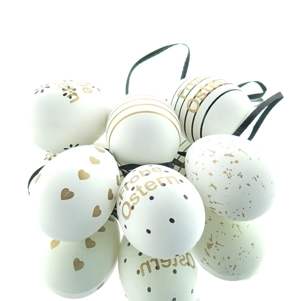 Kaemingk Ostereier Eier Weiß Schwarz Goldfarben modern & clean 6er Set - Kunststoff