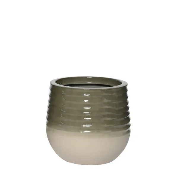Kaemingk Pflanzgefäß Jamie S bauchig geriffelt Grün & Weiß Ø 28 cm 37 cm - Kunststoff Kaemingk Pflanzgefäß Jamie S bauchig geriffelt Grün & Weiß Ø 28 cm 37 cm - Kunststoff