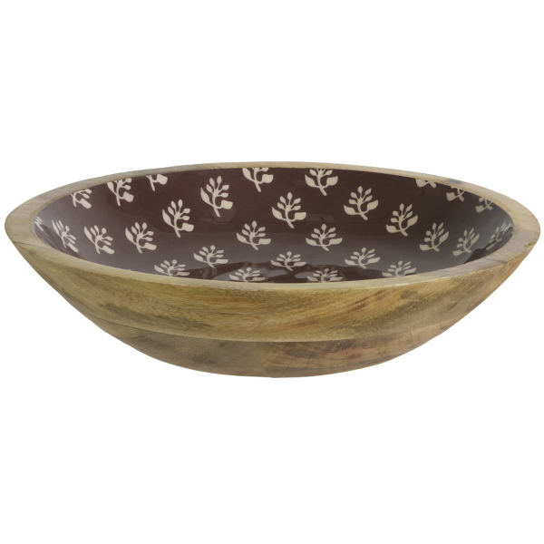 Kaemingk Holz-Schale Braun mit Blumenmotiven Ø 30 cm Höhe 6,5 cm - Mangoholz