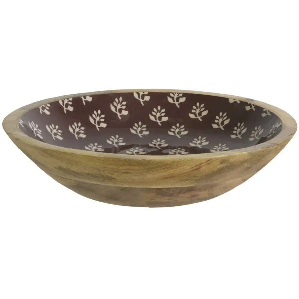 Kaemingk Holz-Schale Braun mit Blumenmotiven Ø 30 cm Höhe 6,5 cm - Mangoholz
